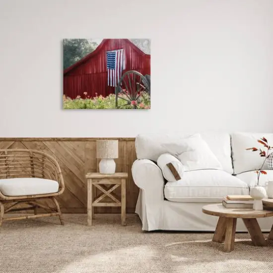 Stupell Industries Red Barn with American Flag Canvas Wall Art {3}