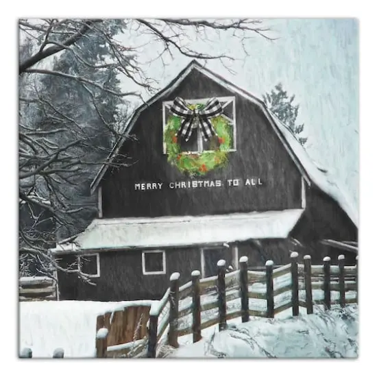 Black Barn with Wreath 36x36 Canvas Wall Art {1}