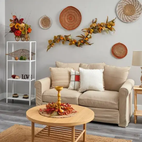 6ft. Fall Pumpkin, Gourds & White Berries Autumn Garland {5}