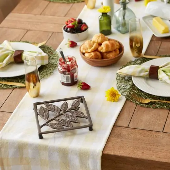 DII&reg; 108" Heavyweight Check Fringed Table Runner Natural {7}