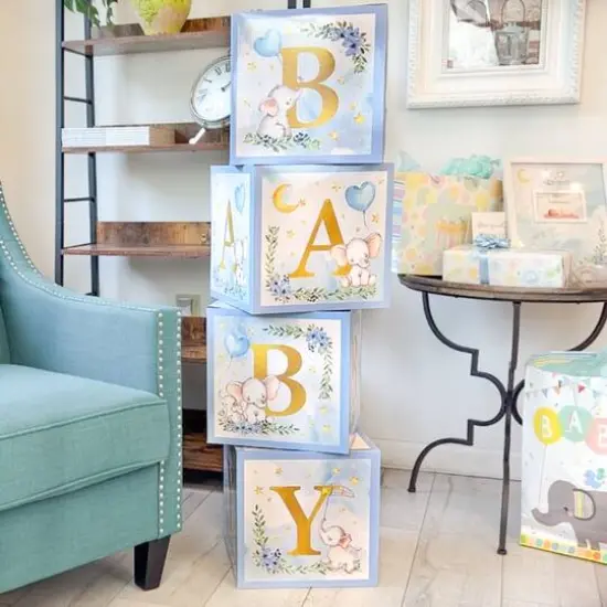 Kate Aspen&reg; Blue Elephant Baby Shower Block Box Set {4}