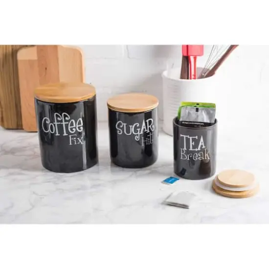 DII&reg; Coffee, Sugar & Tea Ceramic Canister Set Black {4}