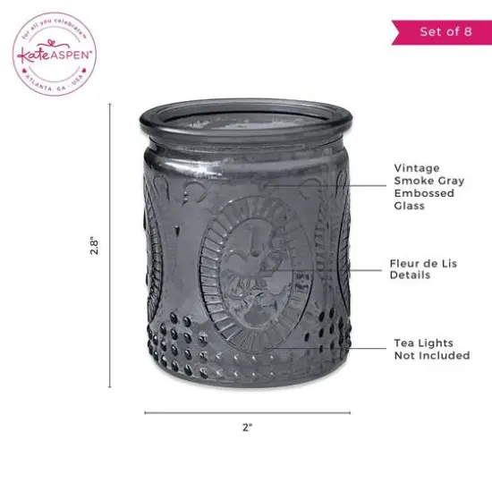 Kate Aspen&reg; Vintage Smoke Gray Glass Tea Light Holder Set {8}