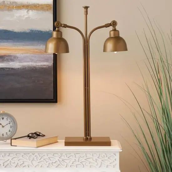 2ft. Brass Stainless Steel Desk Lamp with Double Shades {13}