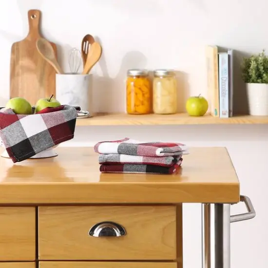 DII&reg; Tri-Color Check Dishcloths, 4ct. Cardinal Red {5}