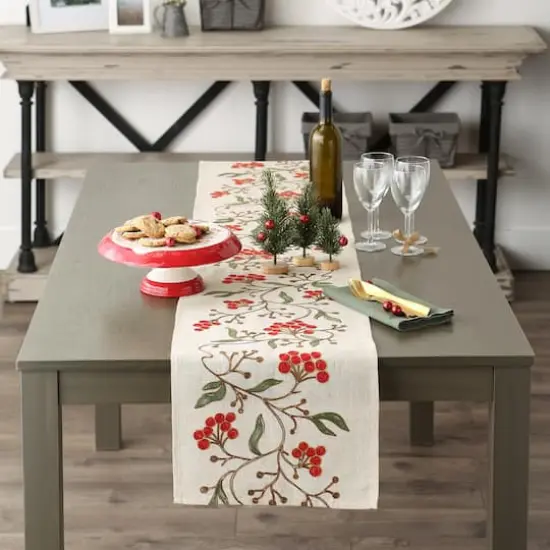Winter Berries Embroidered Table Runner 14" x 70" {4}