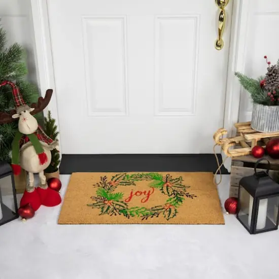 30" Joy Wreath Natural Coir Christmas Doormat {3}