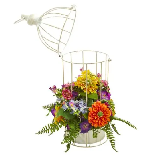 21" Mixed Flower Arrangement in Birdcage {3}