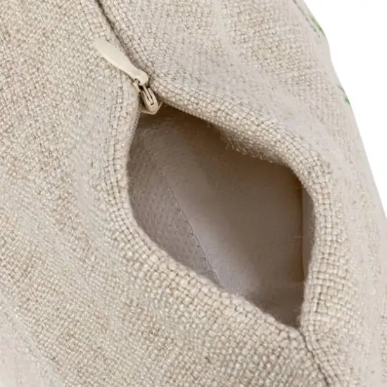 Hello Honey&reg; Hand-Embroidered Botanicals Linen Blend Lumbar Pillow with Kantha Stitch & Flanged Edge {6}