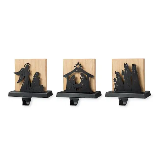 Glitzhome&reg; 5" Christmas Metal Nativity Scene Stocking Holder Set {7}