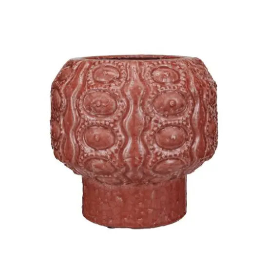 Hello Honey&reg; 9" Coral Crackle Glaze Embossed Terra Cotta Footed Vase Planter {3}