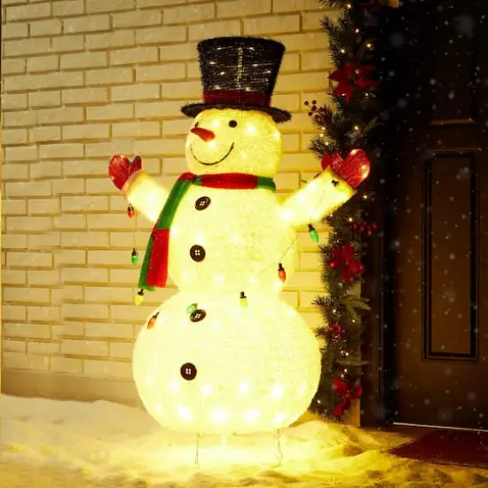 Glitzhome&reg; 4ft. Lighted Christmas 3D Foldable Fabric Snowman Outdoor D&eacute;cor {5}