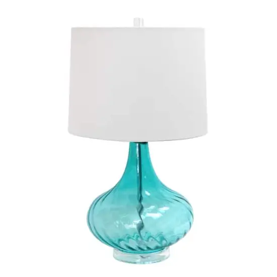 Elegant Designs Light Blue Glass Table Lamp with Fabric Shade {1}