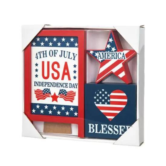 Glitzhome&reg; Patriotic Americana Tabletop Sign Set {7}