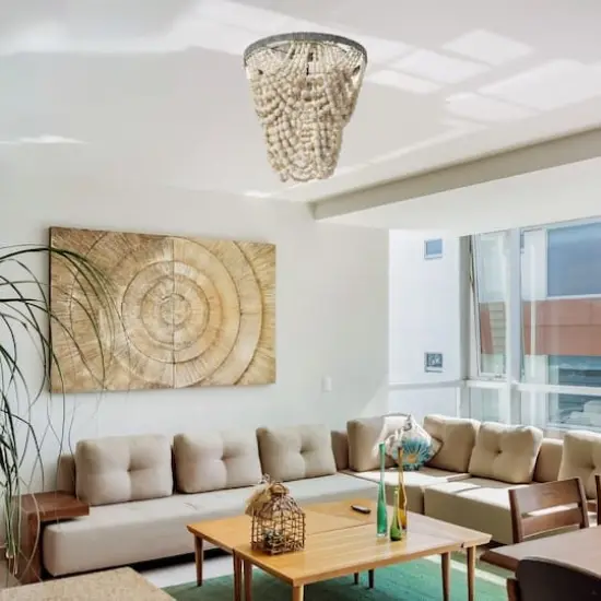 Hello Honey&reg; 16" Tiered Draped Wood Bead & Metal Semi-Flush Light {4}