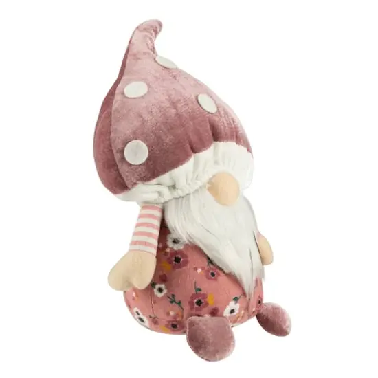 10.5" Pink Springtime Floral Mushroom Gnome {4}