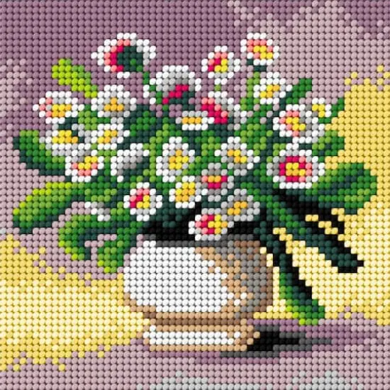 Orchidea Needlepoint Canvas For Halfstitch Without Yarn Daisies In A Vase - Printed Tapestry Canvas {1}