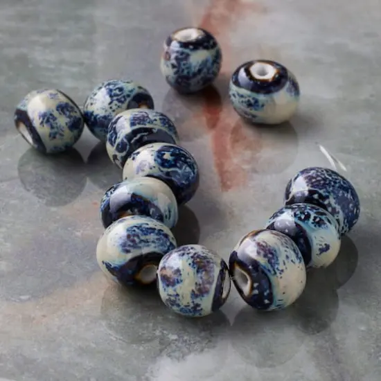 Blue Marbled Rondelle Ceramic Beads, 13.5mm by Bead Landing&trade; {3}
