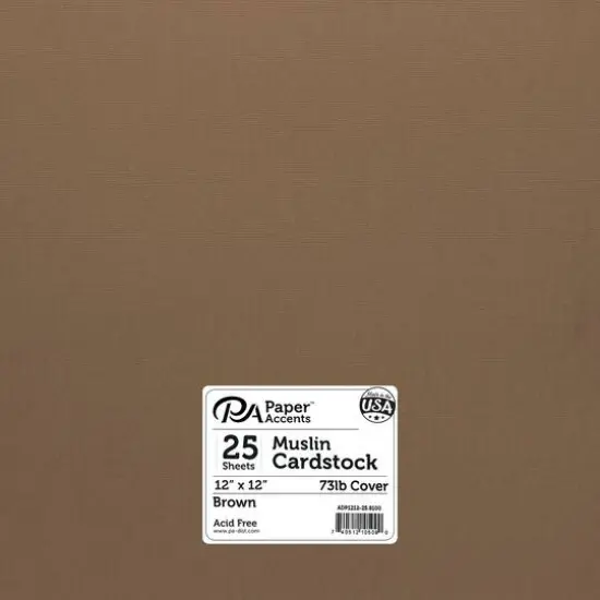 PA Paper&trade; Accents 12" x 12" Muslin 73lb. Cardstock, 25 Sheets Brown {1}