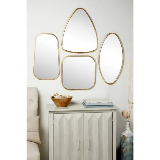 CosmoLiving by Cosmopolitan Set of 4 Gold Wood Glam Wall Mirror, 24", 21", 20" {9}