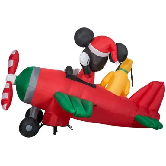 4.5ft. Animated Airblown&reg; Mickey & Pluto Clubhouse Airplane Scene {3}