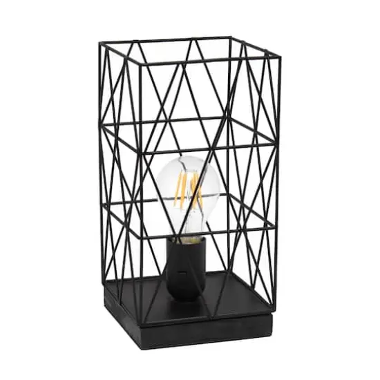 Simple Designs 10" Geometric Square Metal Table Lamp Black {1}