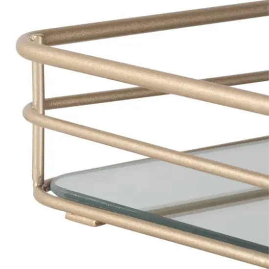 Elle D&eacute;cor Satin Gold Square Mirrored Bottom Vanity Tray {5}