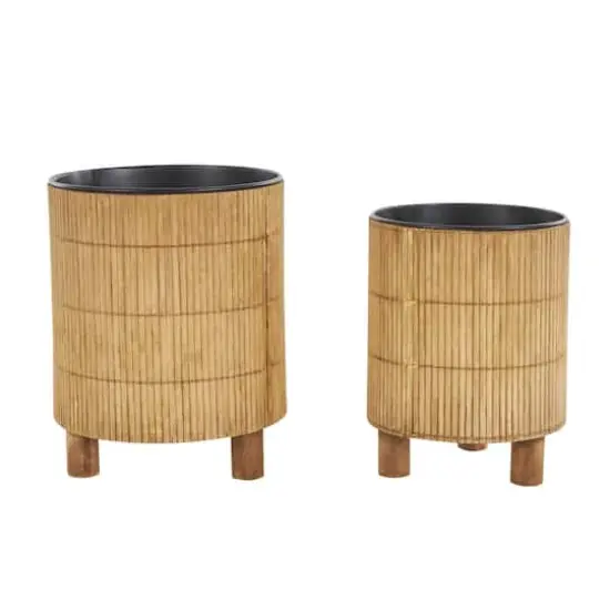Brown Bamboo Wood Planter Set {7}