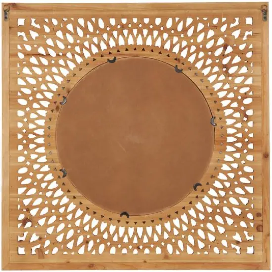 40" Brown Wood Framed Wall Mirror with Carved Scroll Pattern {10}