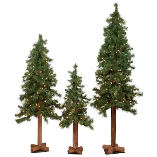 3ft., 4ft., & 5ft. Pre-Lit Woodland Alpine Artificial Christmas Tree Set, Clear Lights {4}