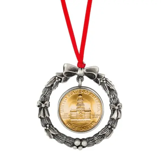Gold Plated Bicentennial JFK Half Dollar Wreath Ornament  {1}