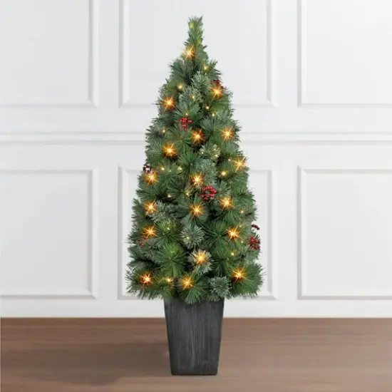 4ft. Pre-Lit Potted Cascade Pine Artificial Christmas Tree, White LED lights {4}