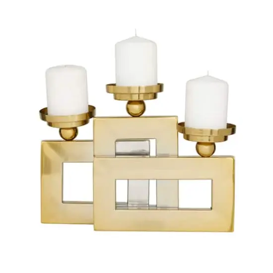 Gold Stainless Steel Modern Candle Holder, 14" x 14" x 6" {1}