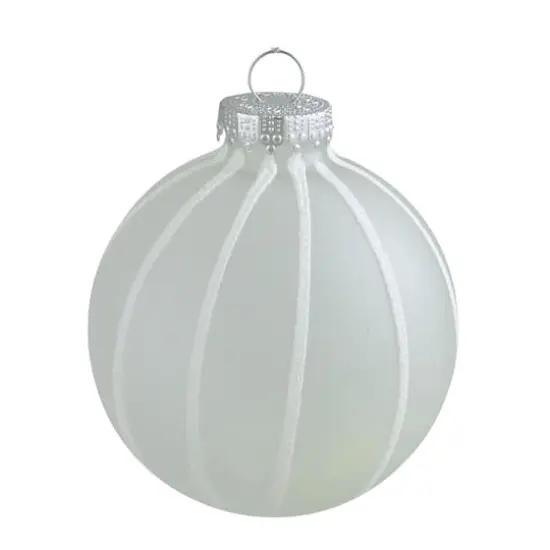 4ct. 3.5" Frosted Glitter White Striped Glass Ball Ornaments {3}