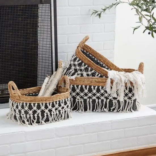 Black Cotton Bohemian Storage Basket Set {8}