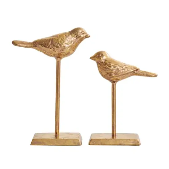 Gold Metal Bird Sculpture with Gold Foil Texturing Set {5}