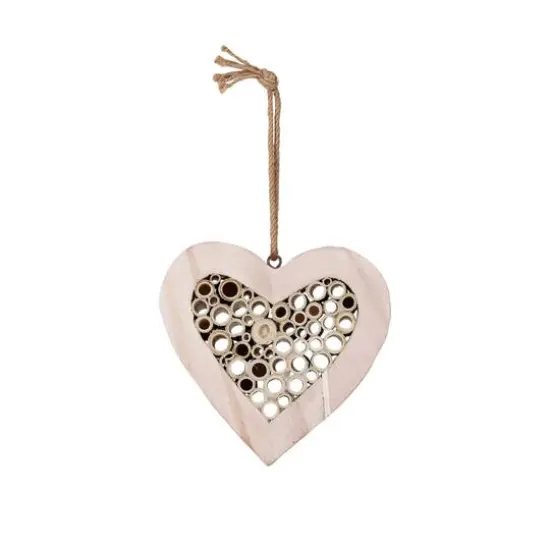 Hello Honey&reg; 9.5" Natural Paulownia Wood & Bamboo Heart-Shaped Insect House with Jute Hanger {1}