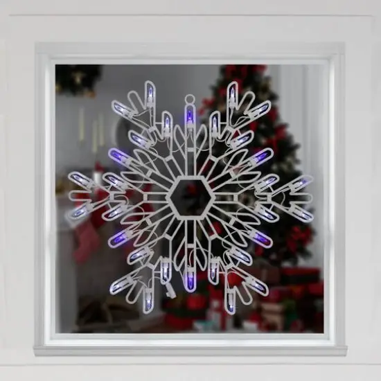15" LED Pure White & Blue Snowflake Christmas Window Silhouette D&eacute;cor {6}