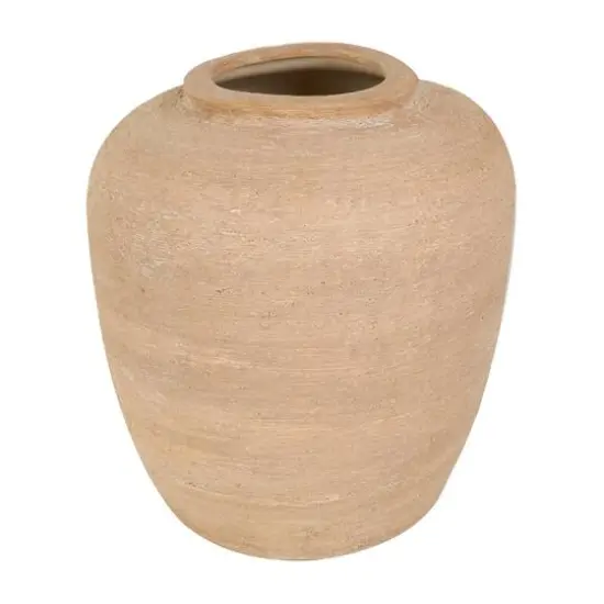 12" Beige Ceramic Wide Textured Vase {8}