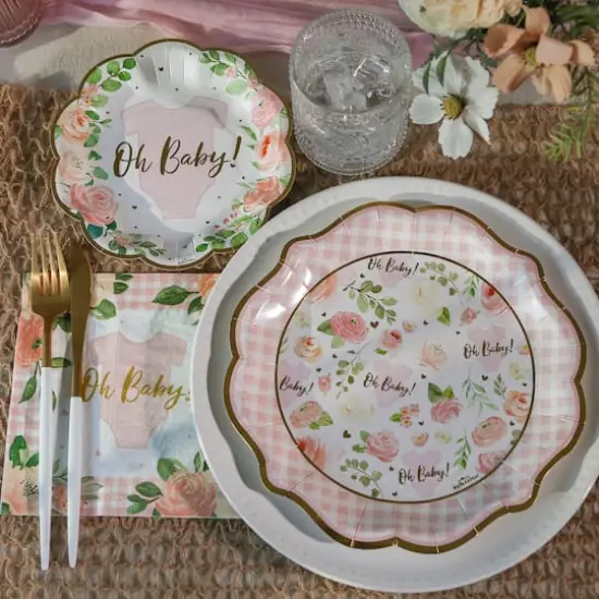Kate Aspen&reg; Pink Floral Baby Shower Onesie Tableware Set {3}