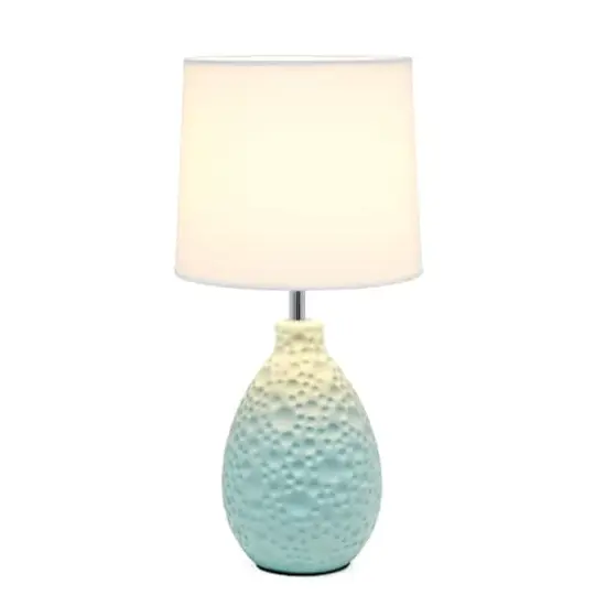 Simple Designs Textured Stucco Ceramic Oval Table Lamp Blue {3}