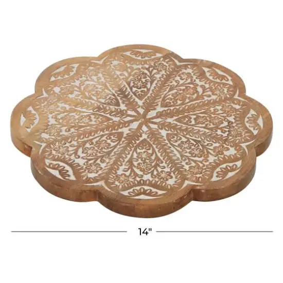 Brown Wood Farmhouse Lazy Susan Cake Stand, 2" x 15" x 15" {6}