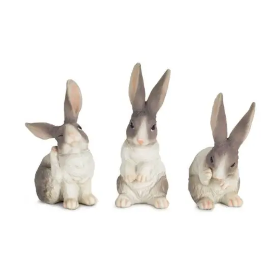 6.5" Brown & Ivory Rabbit Figurine Set {1}