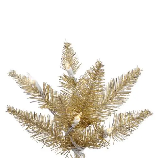 6.5ft. Pre-Lit Champagne Tinsel Fir Slim Artificial Christmas Tree, Clear Lights {4}