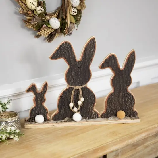 15.75" Rabbit Trio Wooden Tree Bark Easter Decoration {3}