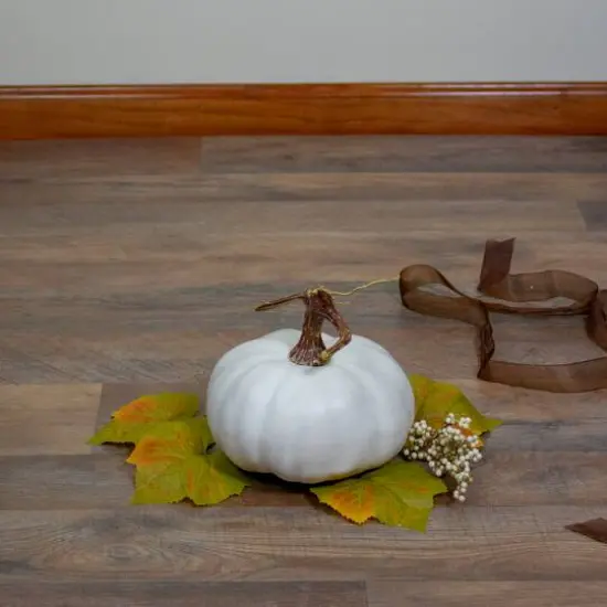 6.5" White Flat Round Pumpkin White Flat Round Pumpkin Tabletop D&eacute;cor {4}