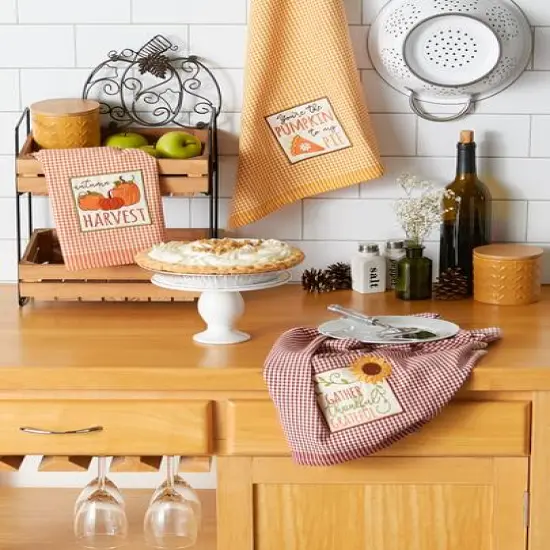 DII&reg; Autumn Gingham Embellished Dishtowel Set {6}