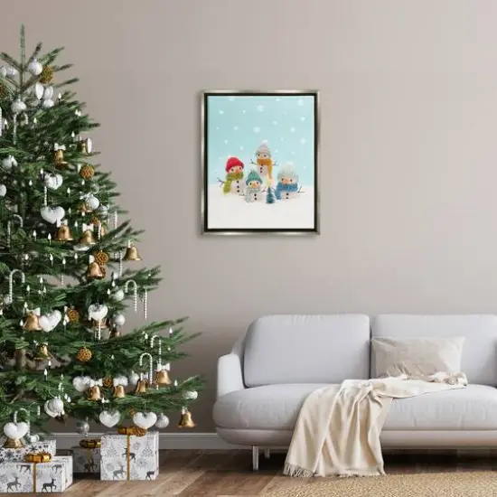 Stupell Industries Winter Snowmen Christmas Tree Framed Floater Canvas Wall Art Gray {3}