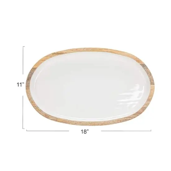 Hello Honey&reg; 18" White Oval Enameled Mango Wood Tray {4}