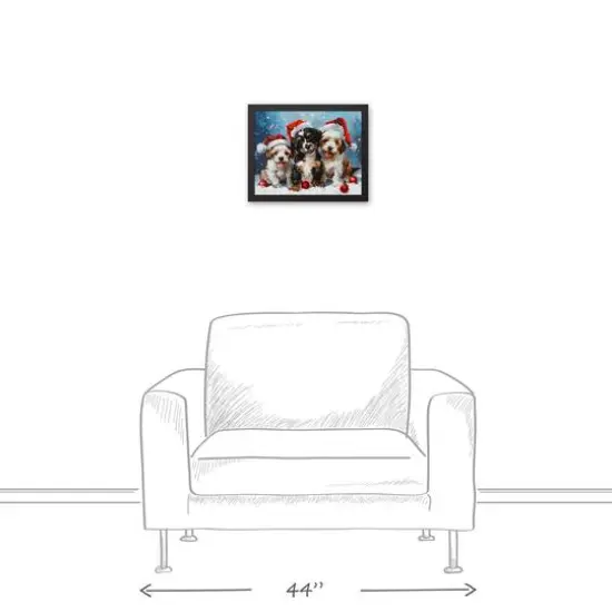 Christmas Puppies 15.73" x 12.73" Black Framed Canvas {4}